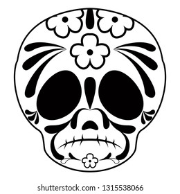 Outline of a sad mexican skull cartoon. Vector illustration design