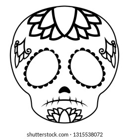 Outline of a sad mexican skull cartoon. Vector illustration design