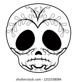 Outline of a sad mexican skull cartoon. Vector illustration design