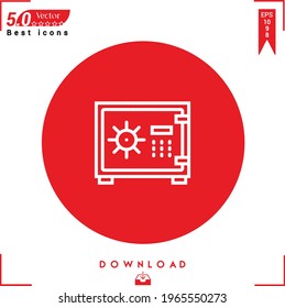 Outline safe box icon. safe box icon vector isolated on Red background. Graphic design, business-collection icons, mobile application, logo, user interface. EPS 10 format vector