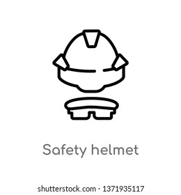 outline safety helmet vector icon. isolated black simple line element illustration from construction concept. editable vector stroke safety helmet icon on white background