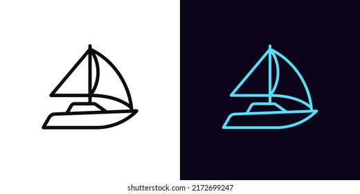 Outline sail yacht icon, with editable stroke. Sail boat silhouette, sailboat race and regatta pictogram. Yacht club, sailing and yachting, marine cruise and journey, sea recreation. Vector icon