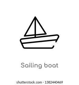 outline sailing boat vector icon. isolated black simple line element illustration from entertainment concept. editable vector stroke sailing boat icon on white background