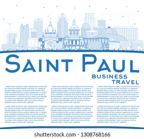 Outline Saint Paul Minnesota City Skyline with Blue Buildings and Copy Space. Vector Illustration. Business Travel and Tourism Concept with Modern Architecture. Saint Paul USA Cityscape with Landmarks