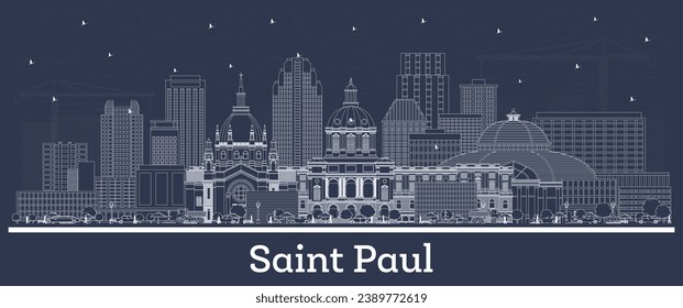 Skyline Saint Paul Minnesota Stadt mit weißen Gebäuden. Vektorgrafik. Business Reise und Tourismus Konzept mit historischer Architektur. St. Pau Stadtbild mit Wahrzeichen.