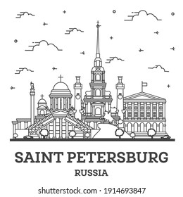 Skyline von Sankt Petersburg Russland Stadt Skyline mit historischen Gebäuden einzeln auf Weiß. Vektorgrafik. St. Petersburg Stadtbild mit Sehenswürdigkeiten.