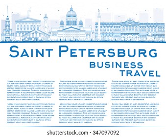 Skyline von Sankt Petersburg mit blauen Wahrzeichen und Kopienraum. Geschäftsreise und Tourismus Konzept mit historischen Gebäuden. Bild für Präsentation, Banner, Plakat und Web. Vektorgrafik