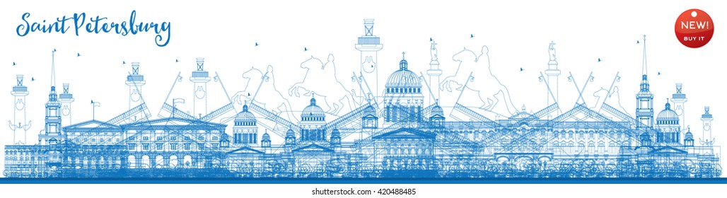 Skyline von Sankt Petersburg mit blauen Wahrzeichen. Geschäftsreise und Tourismus Konzept mit historischen Gebäuden. Bild für Präsentation, Banner, Plakat und Website. Vektorgrafik