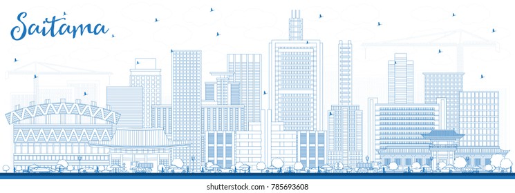 Outline Saitama Japan City Skyline with Blue Buildings. Vector Illustration. Business Travel and Tourism Concept with Modern Architecture. Saitama Cityscape with Landmarks.