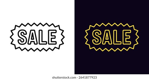 Outline sale icon, with editable stroke. Promo tag with text Sale, special discount. Sale season and shopping, benefit offer, sell out, promotion badge, flash deal, advertisement. Vector icon