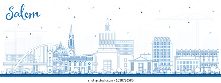 Outline Salem Oregon City Skyline with Blue Buildings. Vector Illustration. Salem USA Cityscape with Landmarks. Business Travel and Tourism Concept with Modern Architecture.