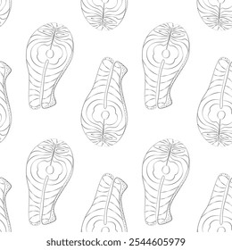 Perfil de filetes de salmón sin patrón. Fondo del día de alimentación saludable o concepto de diseño de Fondo de pantalla