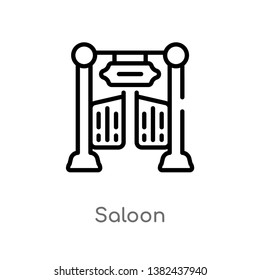 outline saloon vector icon. isolated black simple line element illustration from wild west concept. editable vector stroke saloon icon on white background
