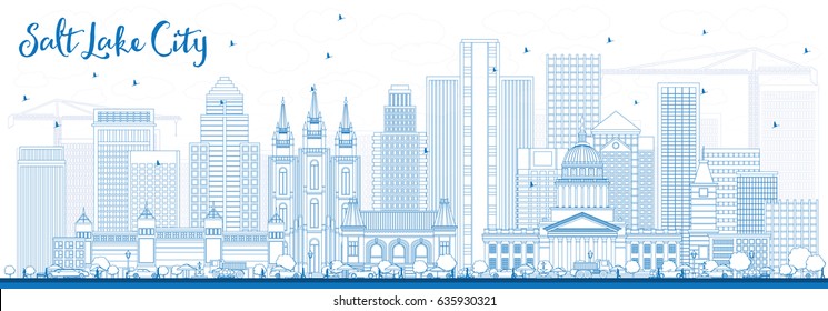 Outline Salt Lake City Skyline with Blue Buildings. Vector Illustration. Business Travel and Tourism Concept with Historic Architecture. Image for Presentation Banner Placard and Web Site.