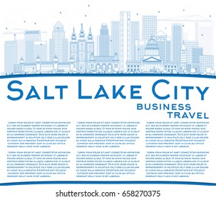 Outline Salt Lake City Skyline with Blue Buildings and Copy Space. Vector Illustration. Business Travel and Tourism Concept with Historic Architecture. Image for Presentation Banner Placard and Web.