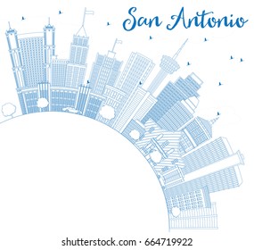 Outline San Antonio Skyline with Blue Buildings and Copy Space. Vector Illustration. Business Travel and Tourism Concept with Modern Architecture. Image for Presentation Banner Placard and Web Site.