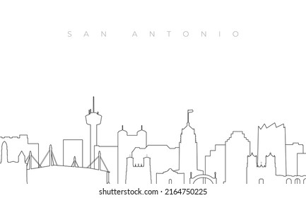 Outline San Antonio skyline. Trendy template with San Antonio city buildings and landmarks in line style. Stock vector design. 