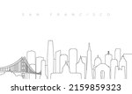 Outline San Francisco skyline. Trendy template with San Francisco city buildings and landmarks in line style. Stock vector design. 