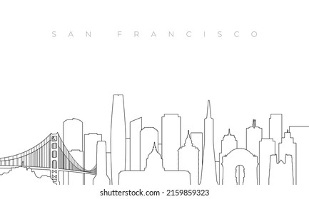 Outline San Francisco skyline. Trendy template with San Francisco city buildings and landmarks in line style. Stock vector design. 