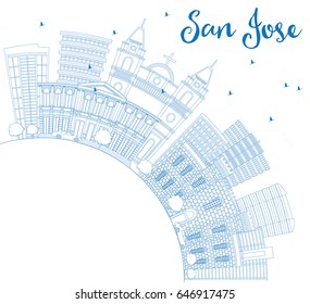 Outline San Jose Skyline with Blue Buildings and Copy Space. Vector Illustration. Business Travel and Tourism Concept with Modern Architecture. Image for Presentation Banner Placard and Web Site.