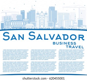 Outline San Salvador Skyline with Blue Buildings and Copy Space. Vector Illustration. Business Travel and Tourism Concept with Modern Architecture. Image for Presentation Banner Placard and Web Site.