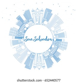 Outline San Salvador Skyline with Blue Buildings and Copy Space. Vector Illustration. Business Travel and Tourism Concept with Modern Architecture. Image for Presentation Banner Placard and Web Site.