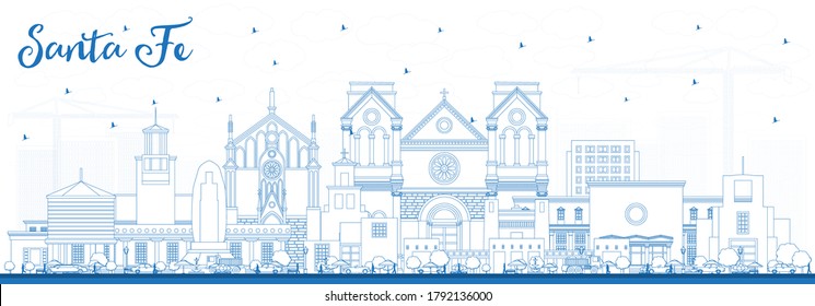 Outline Santa Fe New Mexico City Skyline with Blue Buildings. Vector Illustration. Santa Fe USA Cityscape with Landmarks. Business Travel and Tourism Concept with Modern Architecture.