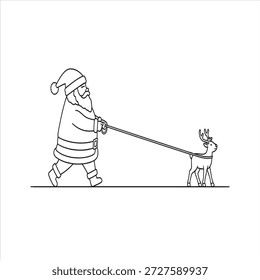 Esquema de Santa tirando de un Pequeño reno en una cuerda.