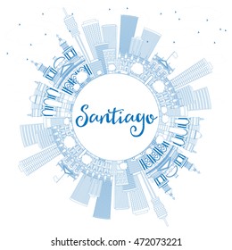 Outline Santiago Chile Skyline with Blue Buildings and Copy Space. Vector Illustration. Business Travel and Tourism Concept with Modern Buildings. Image for Presentation Banner Placard and Web Site.