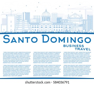 Outline Santo Domingo Skyline with Blue Buildings and Copy Space. Vector Illustration. Business Travel and Tourism Concept with Modern Architecture. Image for Presentation Banner Placard and Web Site.