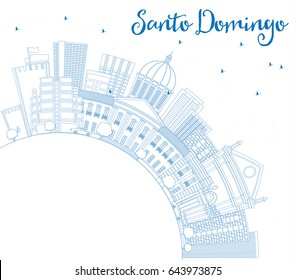 Outline Santo Domingo Skyline with Blue Buildings and Copy Space. Vector Illustration. Business Travel and Tourism Concept with Modern Architecture. Image for Presentation Banner Placard and Web Site.