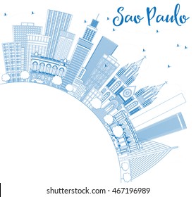 Outline Sao Paulo Skyline with Blue Buildings and Copy Space. Vector Illustration. Business Travel and Tourism Concept with Modern Buildings.