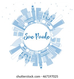 Outline Sao Paulo Skyline with Blue Buildings and Copy Space. Vector Illustration. Business Travel and Tourism Concept with Modern Buildings.