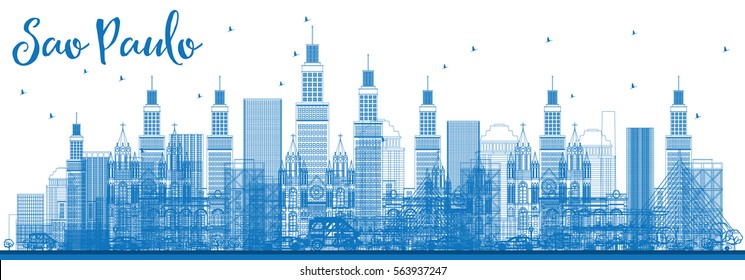 Outline Sao Paulo Skyline with Blue Buildings. Vector Illustration. Business Travel and Tourism Concept with Modern Buildings. Image for Presentation Banner Placard and Web Site.