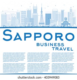 Outline Sapporo Skyline with Blue Buildings and Copy Space. Vector Illustration. Business and Tourism Concept with Modern Buildings. Image for Presentation, Banner, Placard or Web Site.