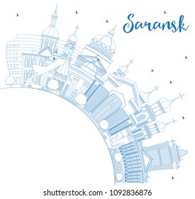 Outline Saransk Russia City Skyline with Blue Buildings and Copy Space. Vector Illustration. Business Travel and Tourism Concept with Modern Architecture. Saransk Cityscape with Landmarks.