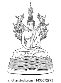 Outline The Saturday Buddha image is sitting in a full lotus position in meditation on the coiled body of the naga that uses its head as a cover against rain.