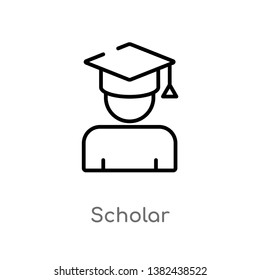 outline scholar vector icon. isolated black simple line element illustration from education concept. editable vector stroke scholar icon on white background