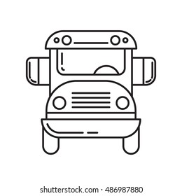 Outline School Bus Icon Isolated On White Background.