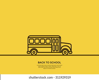 Outline school bus. Side view. Back to school concept. Minimal abstract background. Vector illustration. 