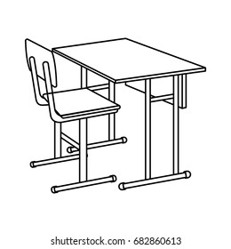 Outline School Desk Icon. Isolated Vector Illustration.