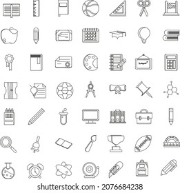 Outline School and education flat vector collection icon set
