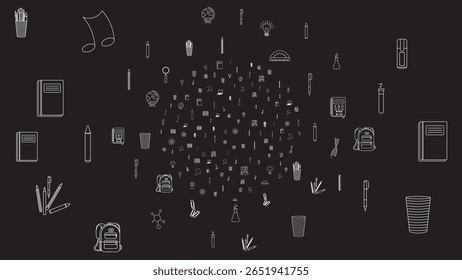 Outline School Education Icons Collection for Learning Banner and Background Design