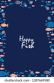 Outline school of ocean fish swimming on navy blue background vector for decoration on summer season events.