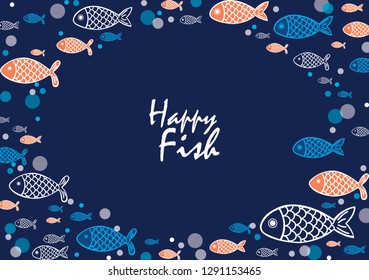 Outline school of ocean fish swimming on navy blue background vector for decoration on summer season events.