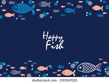 Outline school of ocean fish swimming on navy blue background vector for decoration on summer season events.