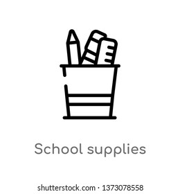 outline school supplies vector icon. isolated black simple line element illustration from education concept. editable vector stroke school supplies icon on white background