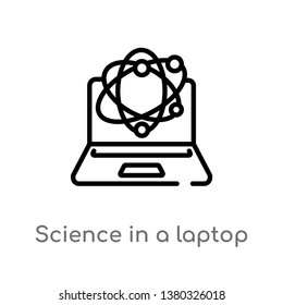 outline science in a laptop vector icon. isolated black simple line element illustration from education concept. editable vector stroke science in a laptop icon on white background
