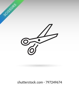 Outline scissors flat icon isolated on white background. Scissors pictogram. Line symbol for website design, mobile application, ui.