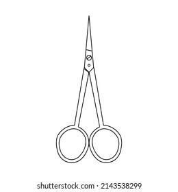 Outline scissors icon, doodle, black and white illustration. Vector Stock illustration.